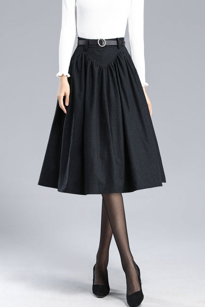 High Waist Skirt, Pleated Midi Skirt 3170