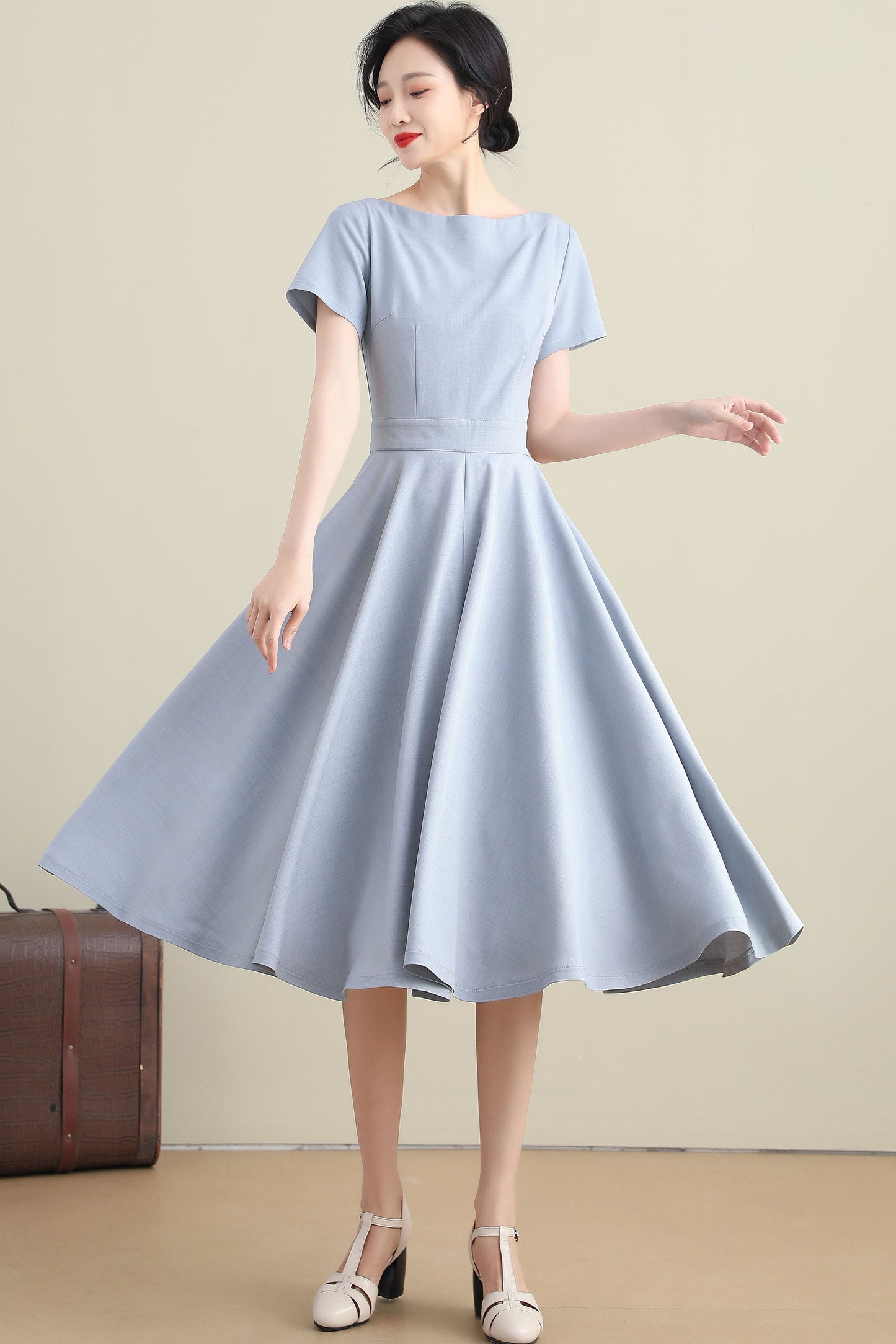 1950s Retro Midi Light Blue Swing Dress 3273 Xiaolizi 1950s Retro Midi Light Blue Swing Dress 3273 Xiaolizi