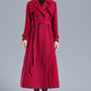 Red Long Wool Belted Coat Women 3206