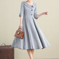 Women Gray Linen Cocktail  Swing Midi Cotton Linen Dress 3274#CK2101640