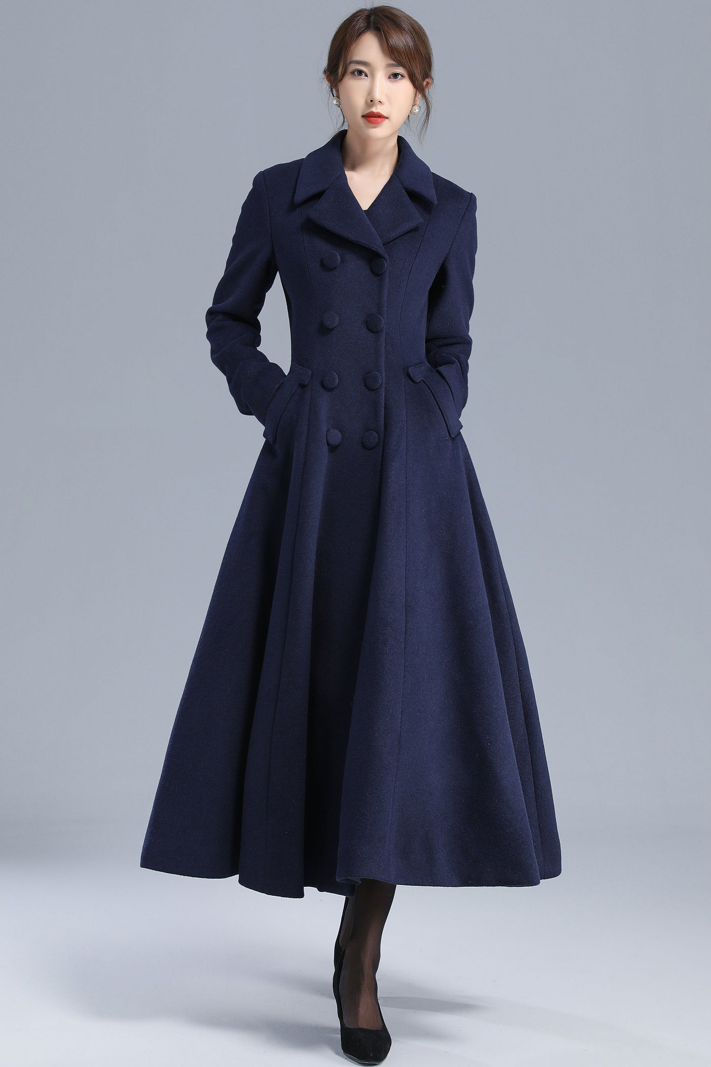 Women's Double Breasted Long Wool Coat 3208