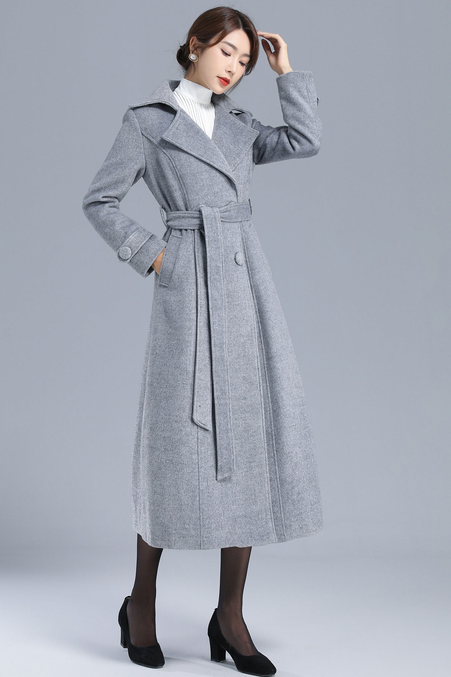 Minimalist Wool Belted Coat Women 3209