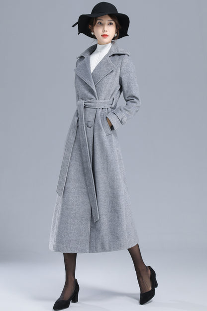 Minimalist Wool Belted Coat Women 3209