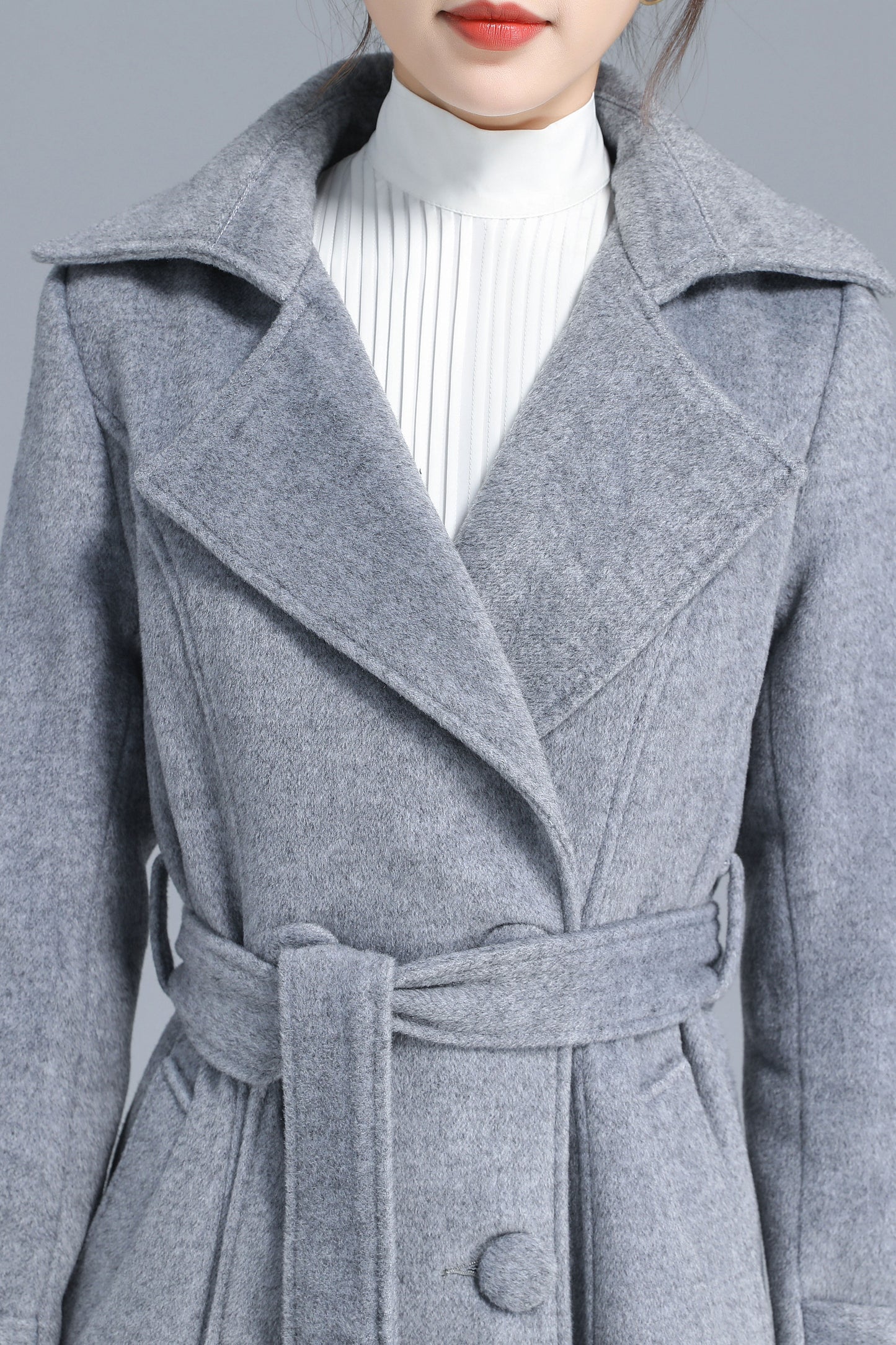 Minimalist Wool Belted Coat Women 3209