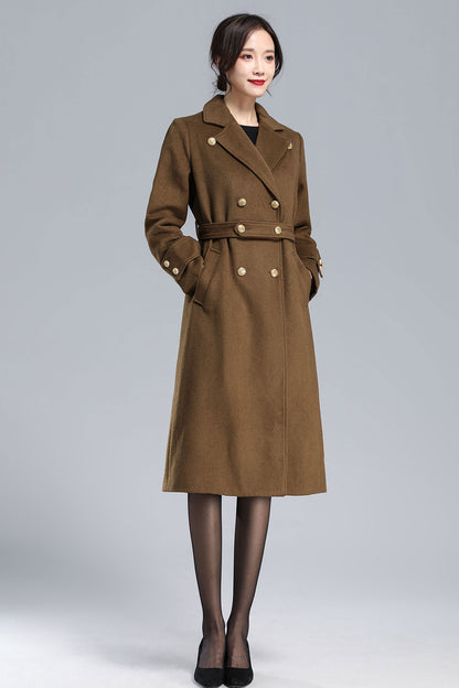 Brown Wool Coat – Vintage Double-Breasted Winter Overcoat with Belt 3178