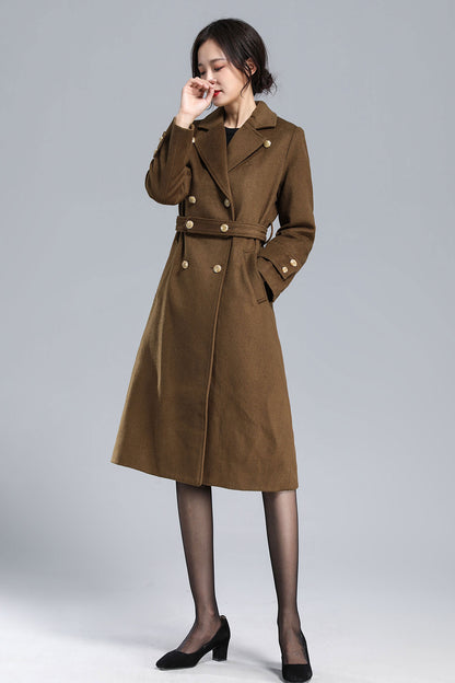 Brown Wool Coat – Vintage Double-Breasted Winter Overcoat with Belt 3178