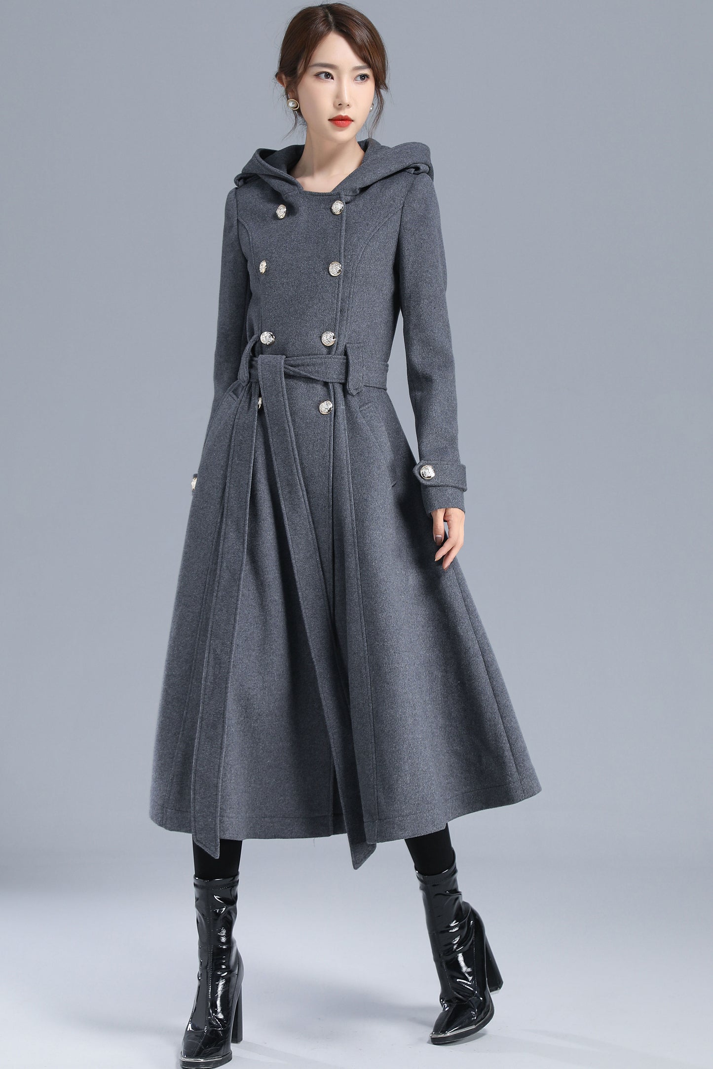Women Military Winter Wool Coat with Hood 3213