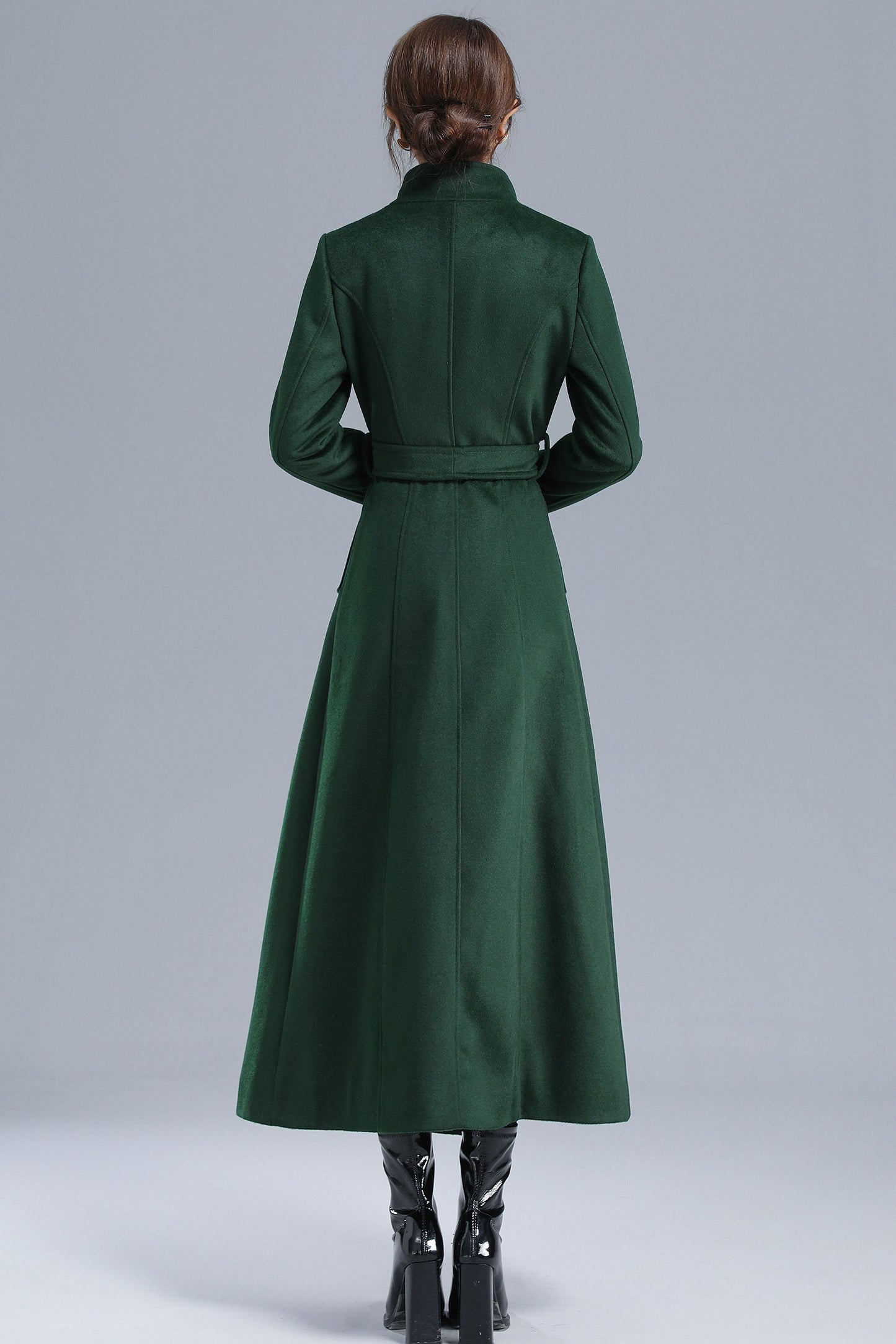 Green Long Wool Coat with Belt 3214