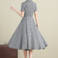 Vintage 50s Cotton Linen Short Sleeve Houndstooth Dress 3280#