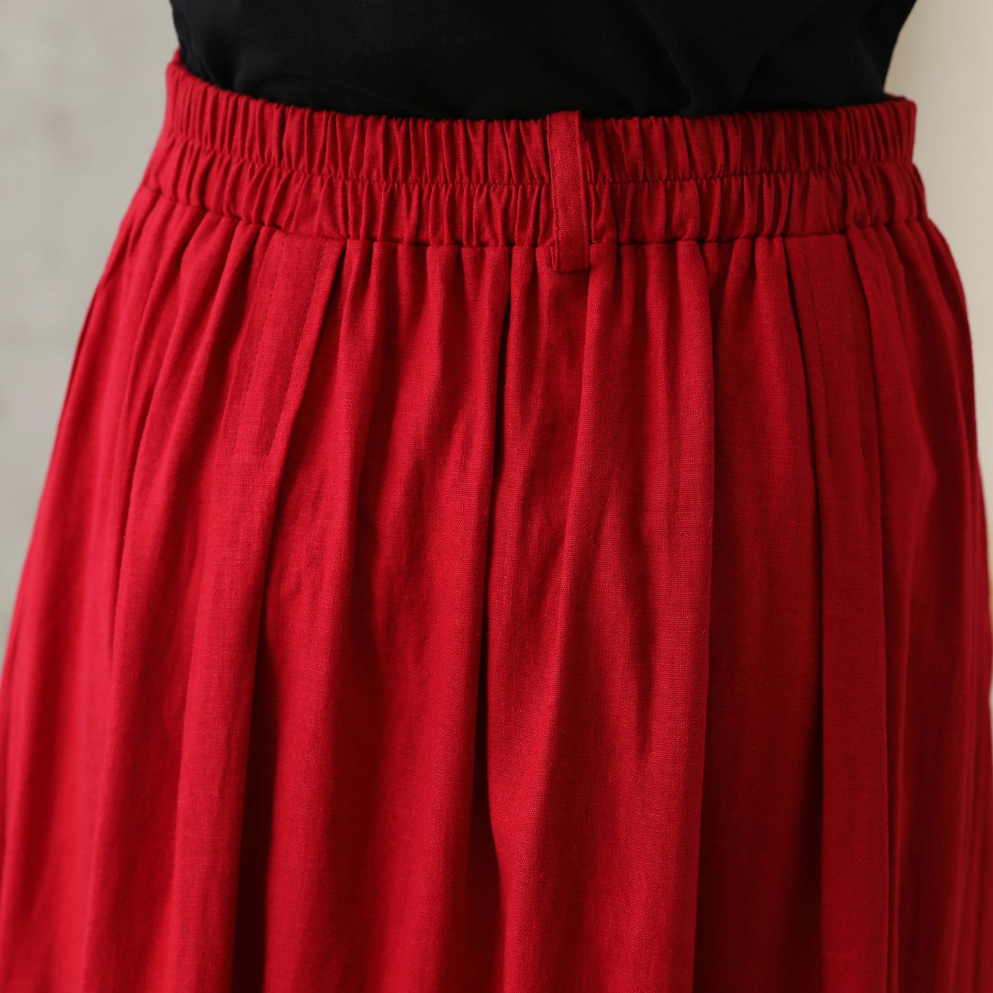 Women Red A-Line Midi Linen Skirt 281802