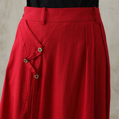 Women Red A-Line Midi Linen Skirt 281802
