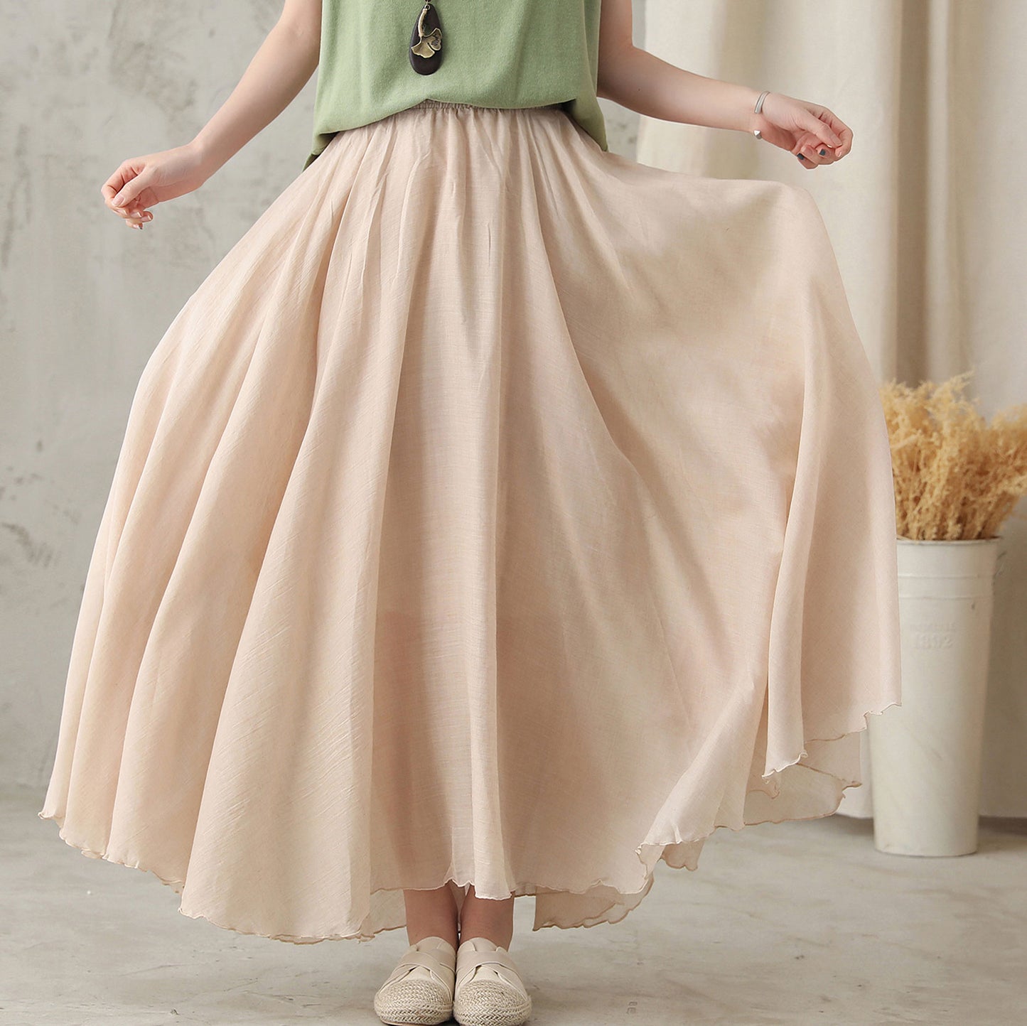 Boho Elastic Waist Pleated Maxi Skirts 271801