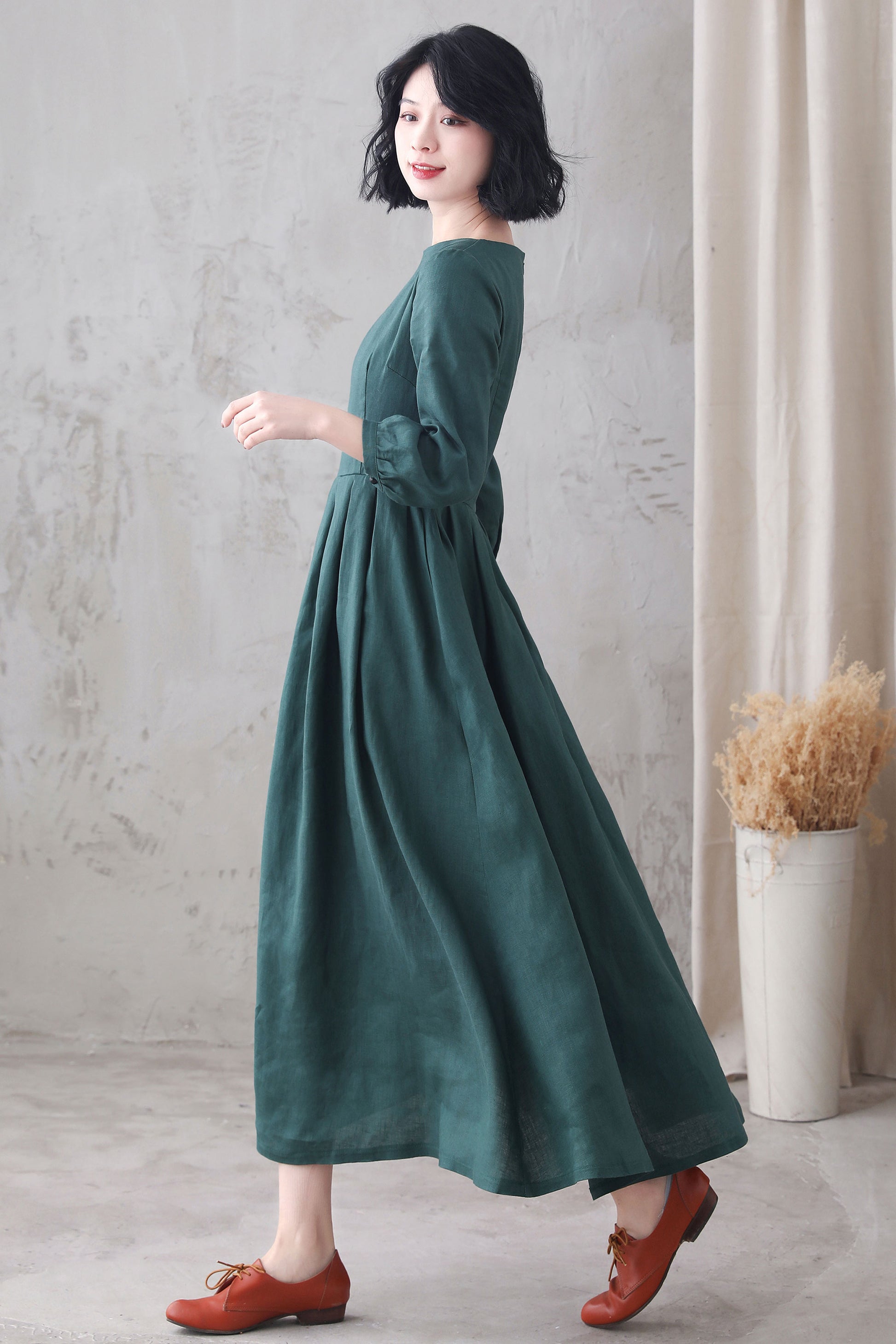 green linen maxi dress Green Linen Maxi Dress For Women, Sleeveless Square Neck Long Linen Dress With Smocked Bodice And Waist Tie, Elegant Summer Linen Outfit