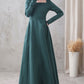 Long sleeve Linen Maxi dress with pocket 3285