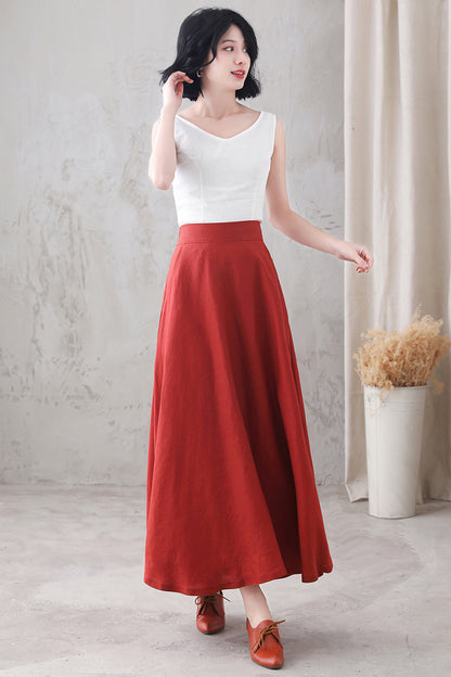 A Line Maxi Linen Swing High Waist Skirt  3289
