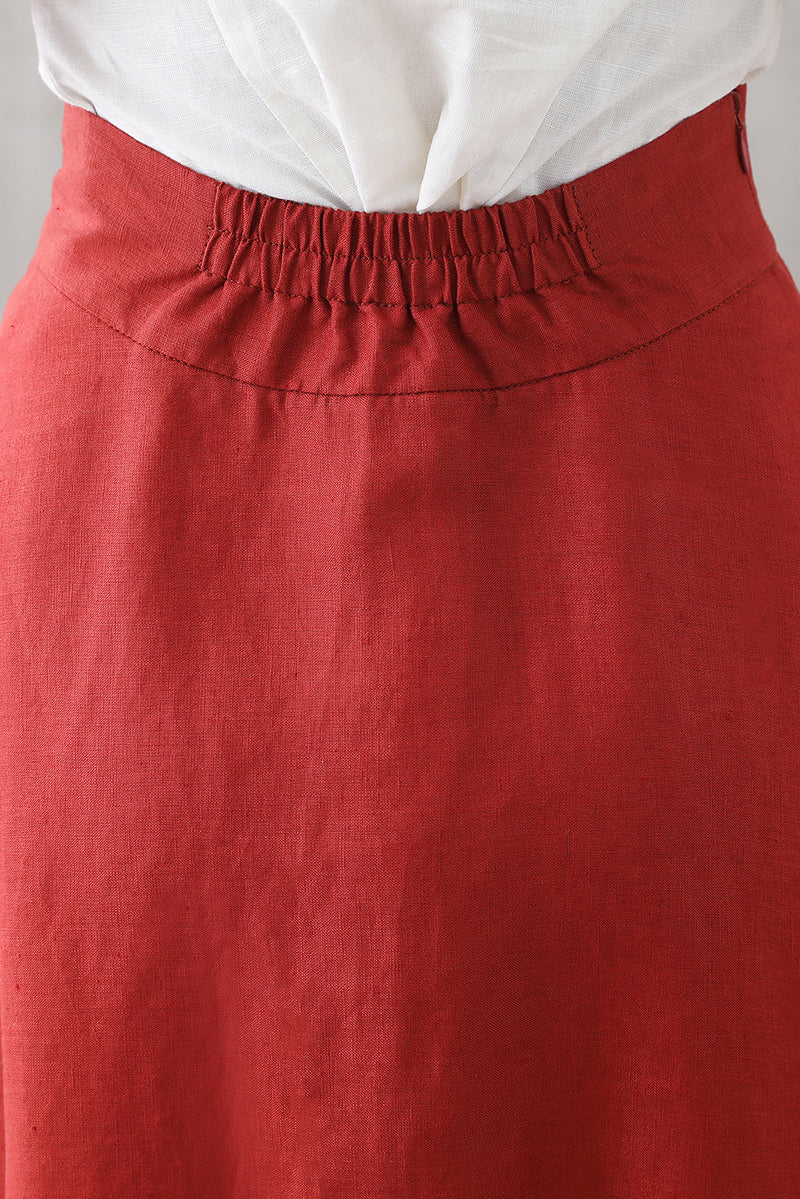 A Line Maxi Linen Swing High Waist Skirt  3289