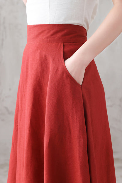 A Line Maxi Linen Swing High Waist Skirt  3289