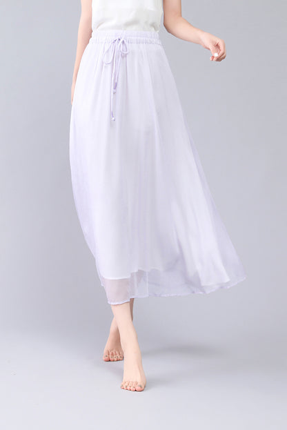 Purple Chiffon Maxi Skirt - Elastic Waist Pleated Detail 3563