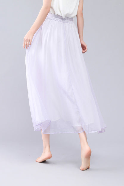 Purple Chiffon Maxi Skirt - Elastic Waist Pleated Detail 3563