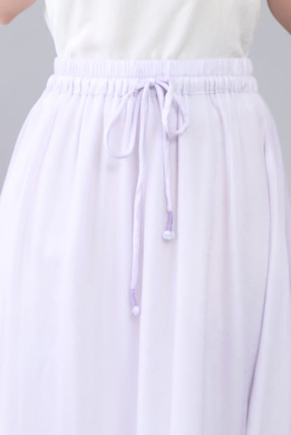 Purple Chiffon Maxi Skirt - Elastic Waist Pleated Detail 3563