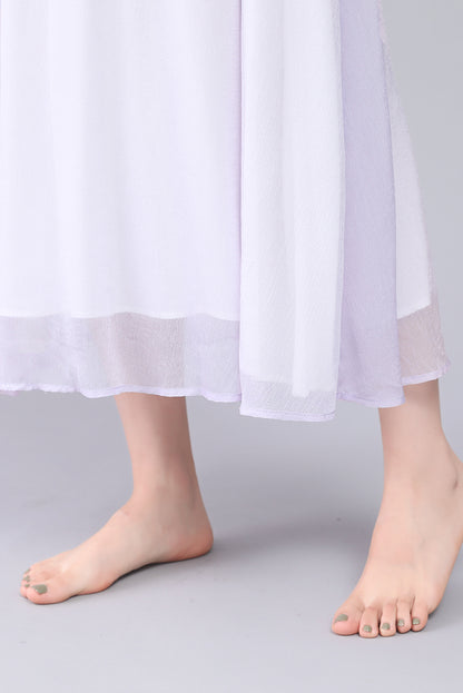 Purple Chiffon Maxi Skirt - Elastic Waist Pleated Detail 3563