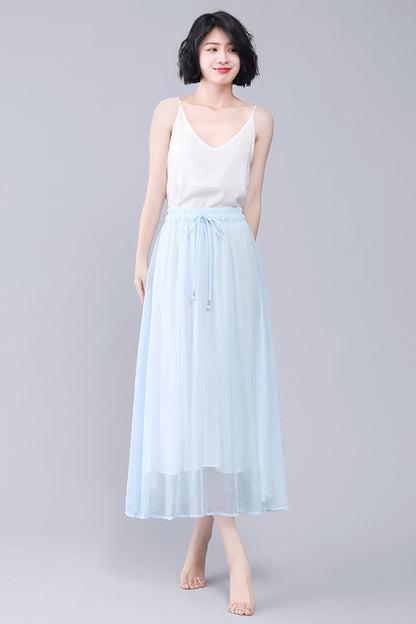 A Line Maxi Swing Plus Size Casual Chiffon Skirt 3564