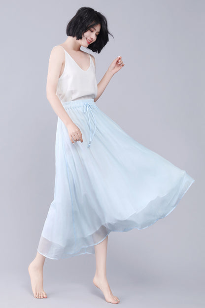 A Line Maxi Swing Plus Size Casual Chiffon Skirt 3564