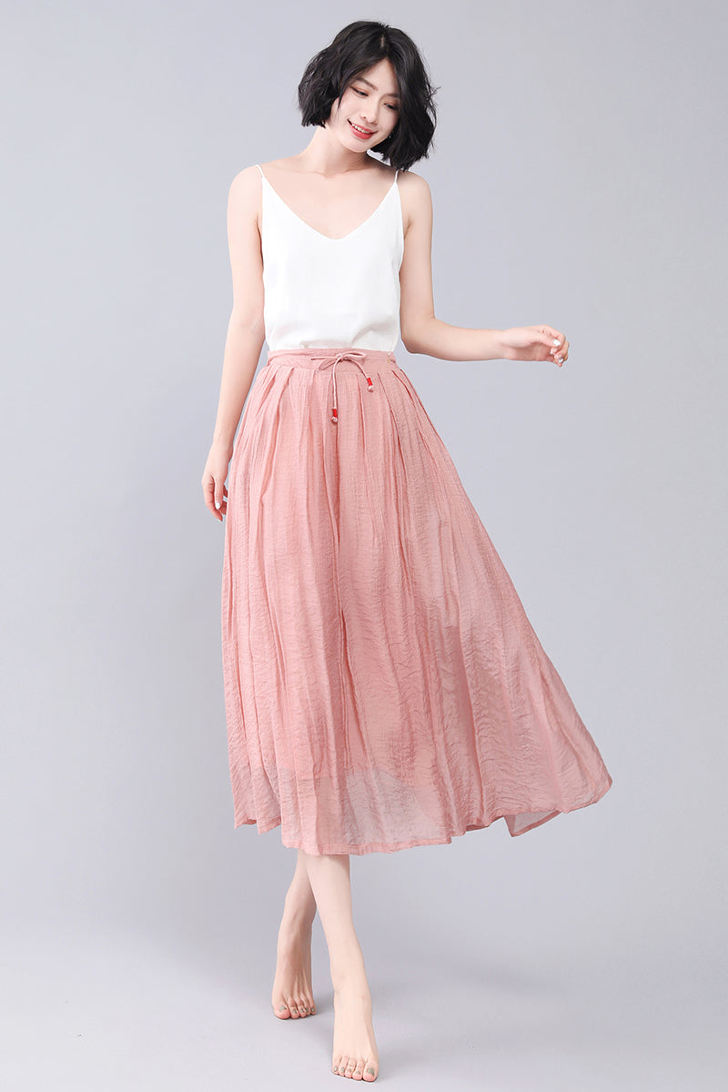 Retro Linen Maxi A Line Swing Summer Solid Skirt 3565