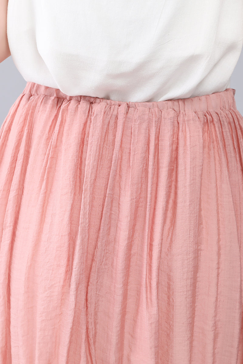 Retro Linen Maxi A Line Swing Summer Solid Skirt 3565