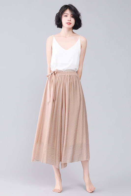 Khaki Women Wide Leg Summer Loose Skirt Pants 3567#