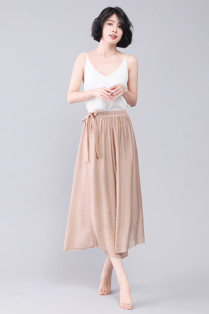 Cropped Wide Leg Summer High Elastic Waist Skirt Pants 3567