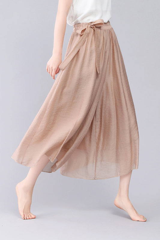 Khaki Women Wide Leg Summer Loose Skirt Pants 3567#