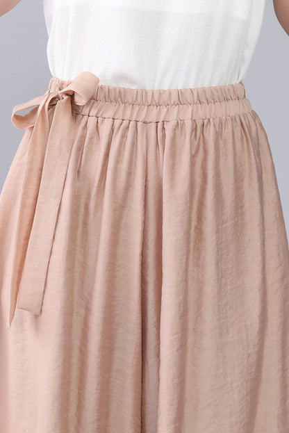 Khaki Women Wide Leg Summer Loose Skirt Pants 3567#