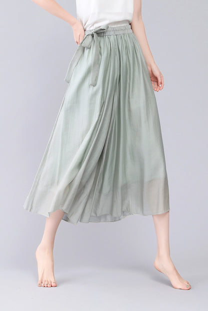 Women's Summer Palazzo Cropped Wide Leg Elastic Waist Pants 3568