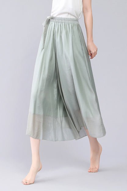Women's Summer Palazzo Cropped Wide Leg Elastic Waist Pants 3568