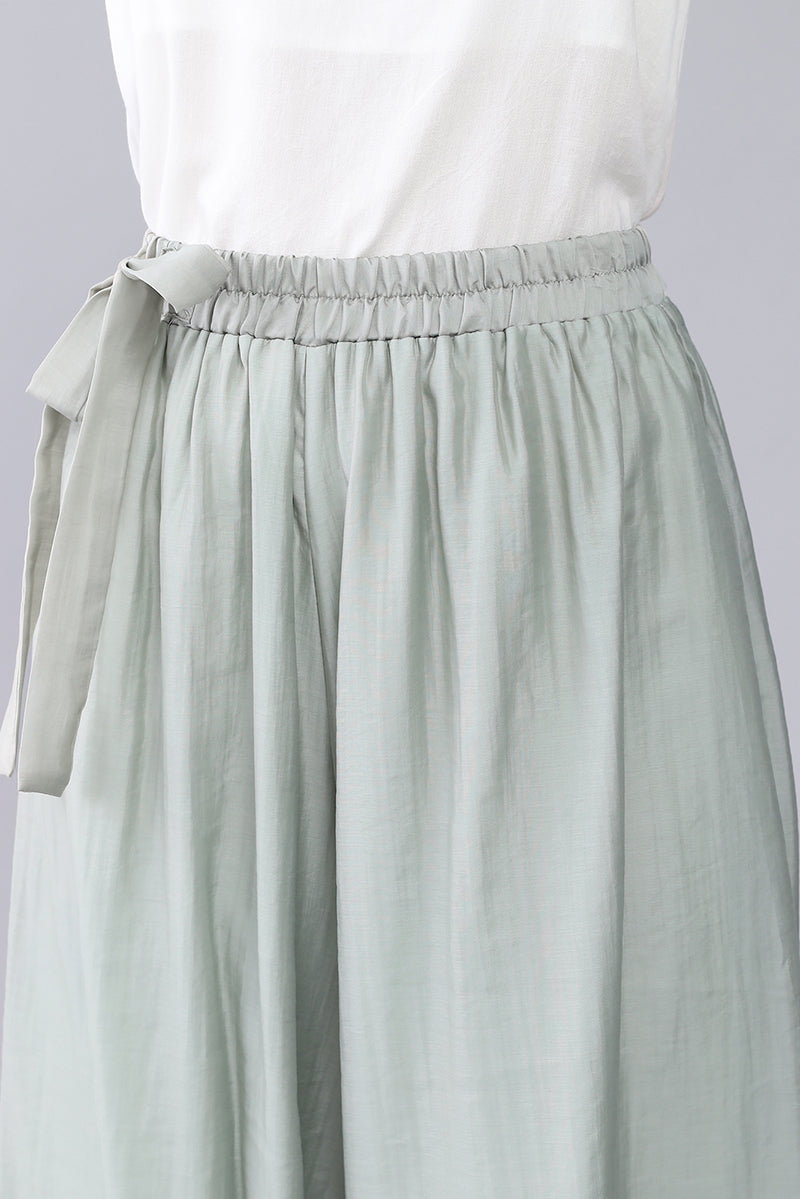 Women's Summer Green Wide Leg Elastic Waist Pants 3568#CK2201628