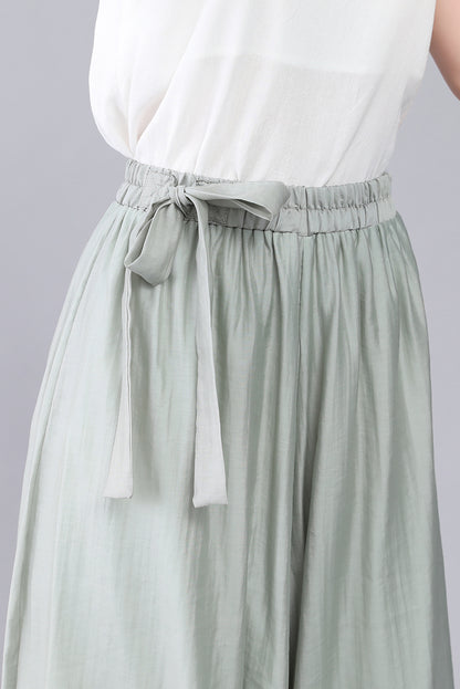 Women's Summer Palazzo Cropped Wide Leg Elastic Waist Pants 3568
