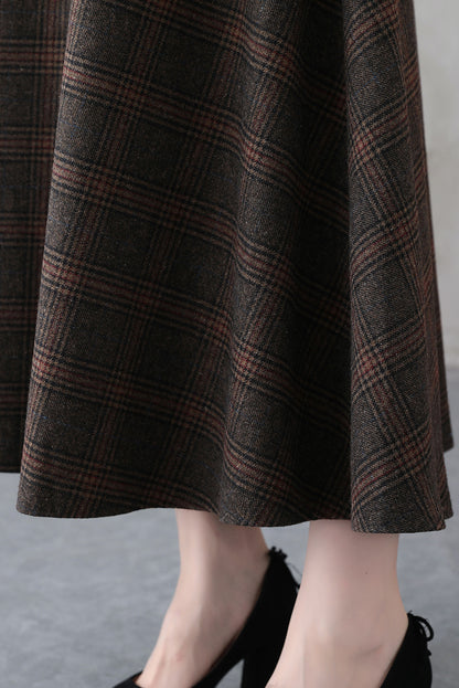 Handmade Long Plaid Wool Pinafore Dress 3836