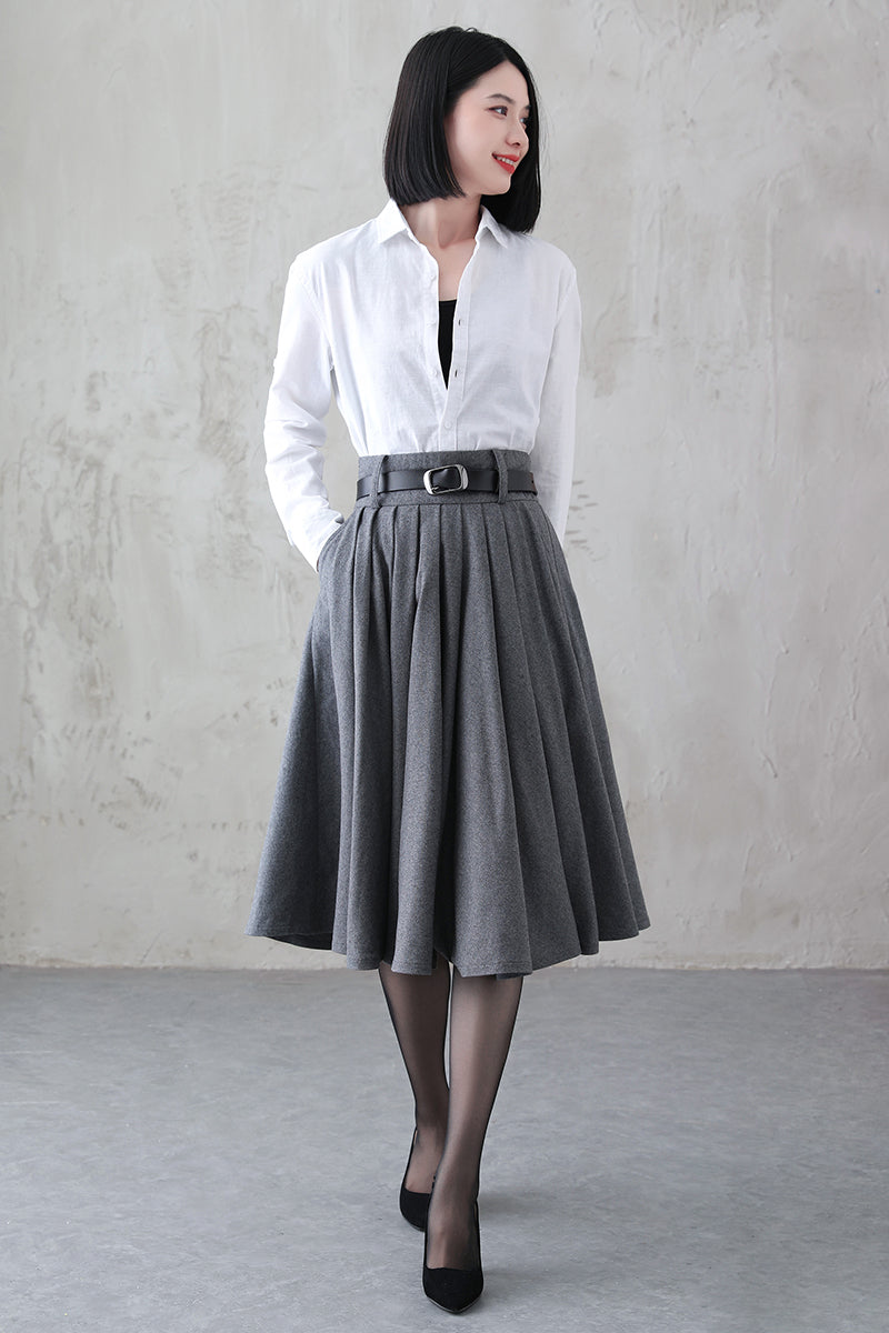 Women Grey A-Line Wool Circle Skirt 3840 – XiaoLizi