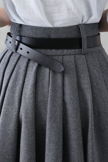 Vintage Gray Wool Skirt – Handmade Winter A-line Skirt with Pockets 3840