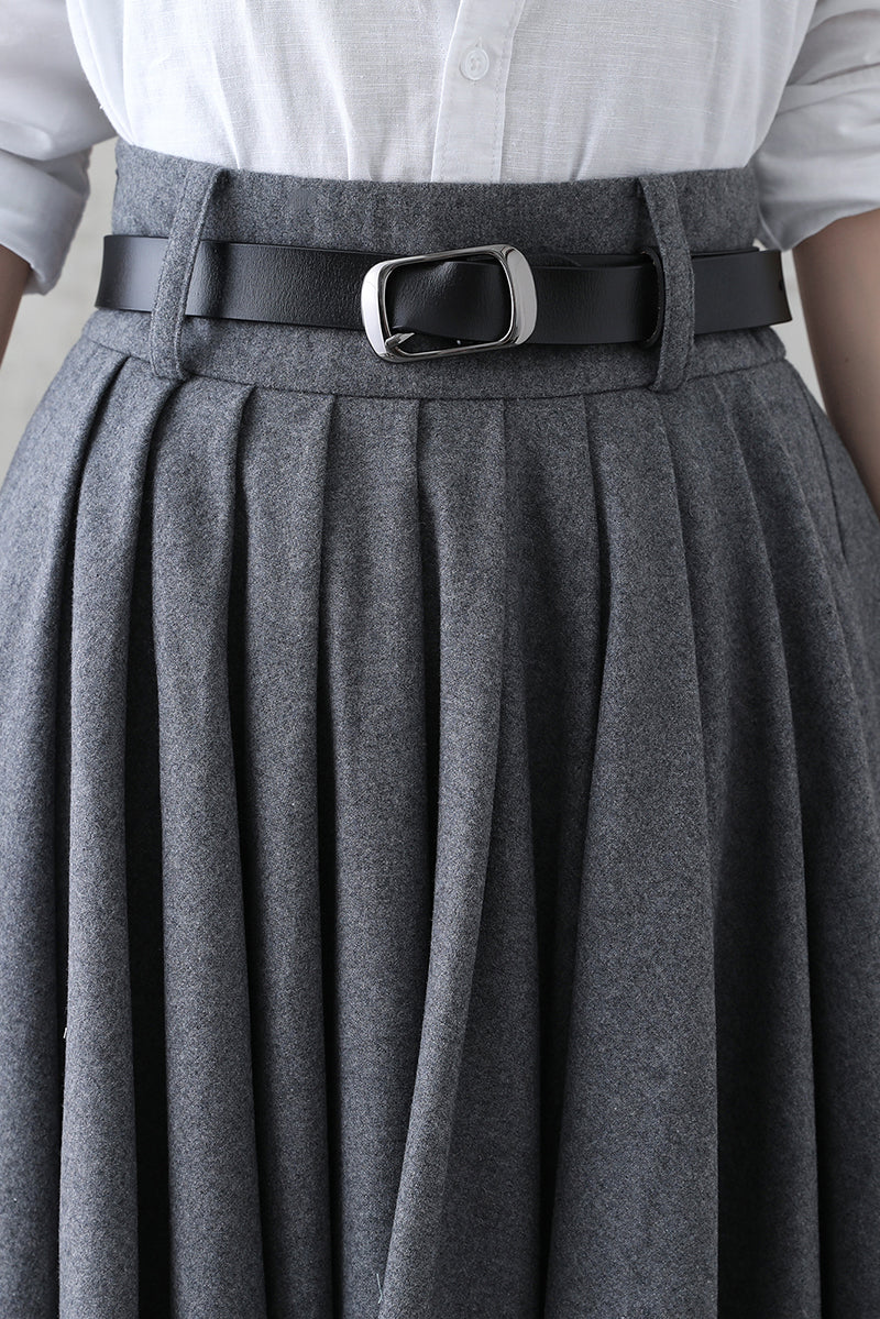 Women Grey A-Line Wool Circle Skirt 3840