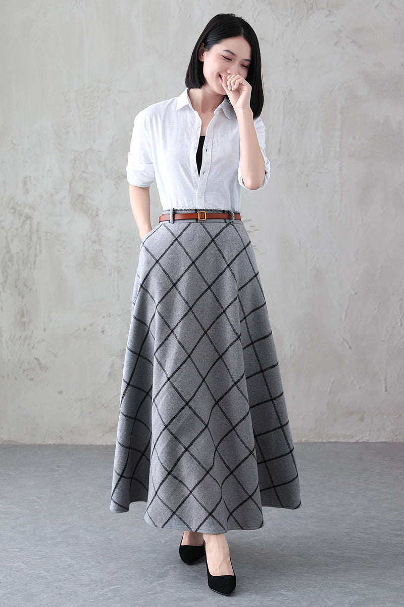 Women A-Line Plaid Wool Skirt 3843