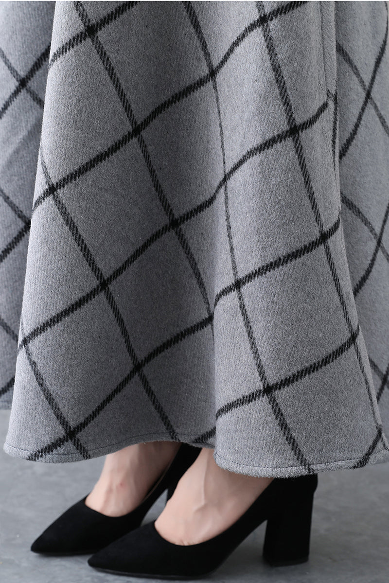 Vintage Inspired Long Plaid Wool Skirt 3102