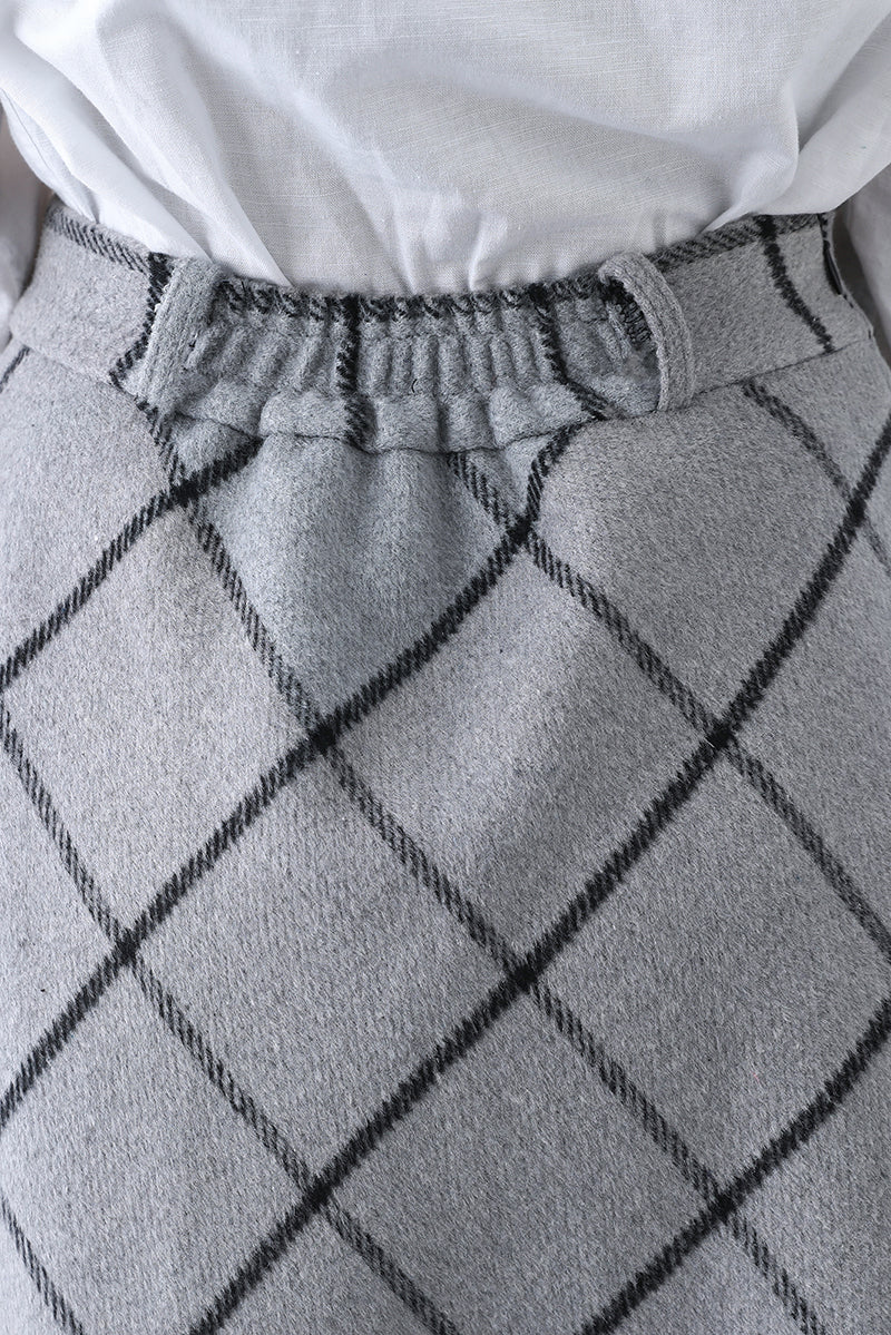 Women A-Line Plaid Wool Skirt 3843