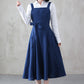 Women Blue Midi Linen Pinafore Dress 3844