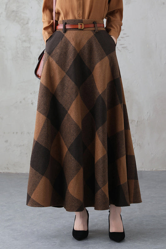 High Waisted Winter Plaid Wool Skirt 384501