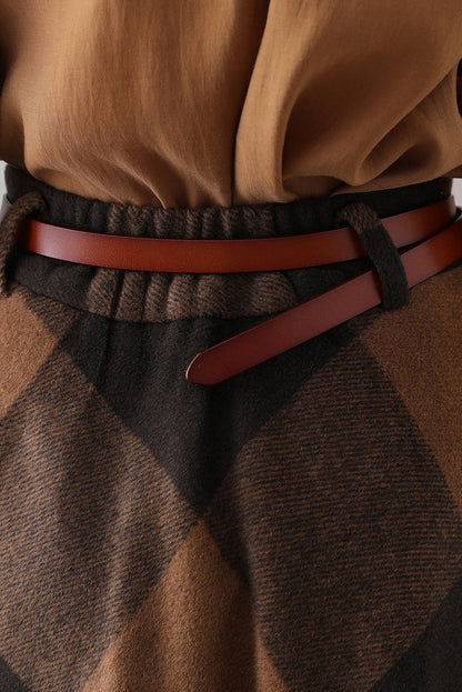 Plaid Wool Full Skirt - High Waisted Ankle Length Winter Essential 3845