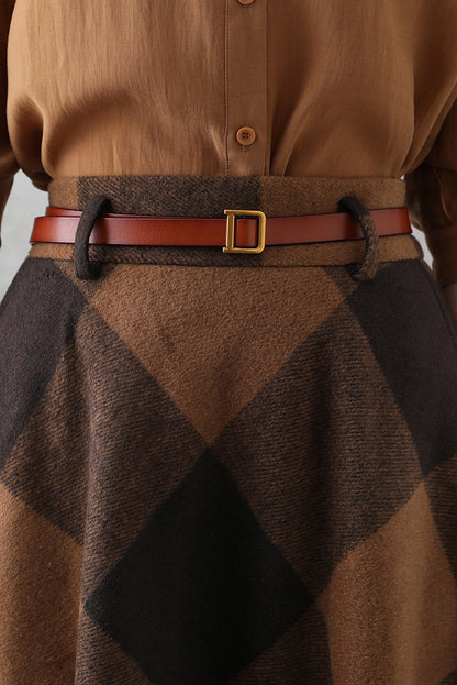 High Waisted Winter Plaid Wool Skirt 3845