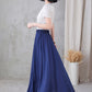Women Blue Summer Elastic Waist Linen Long Skirt 3297#CK2200329