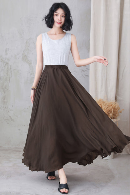 Brown Linen maxi Boho Skirt 3300